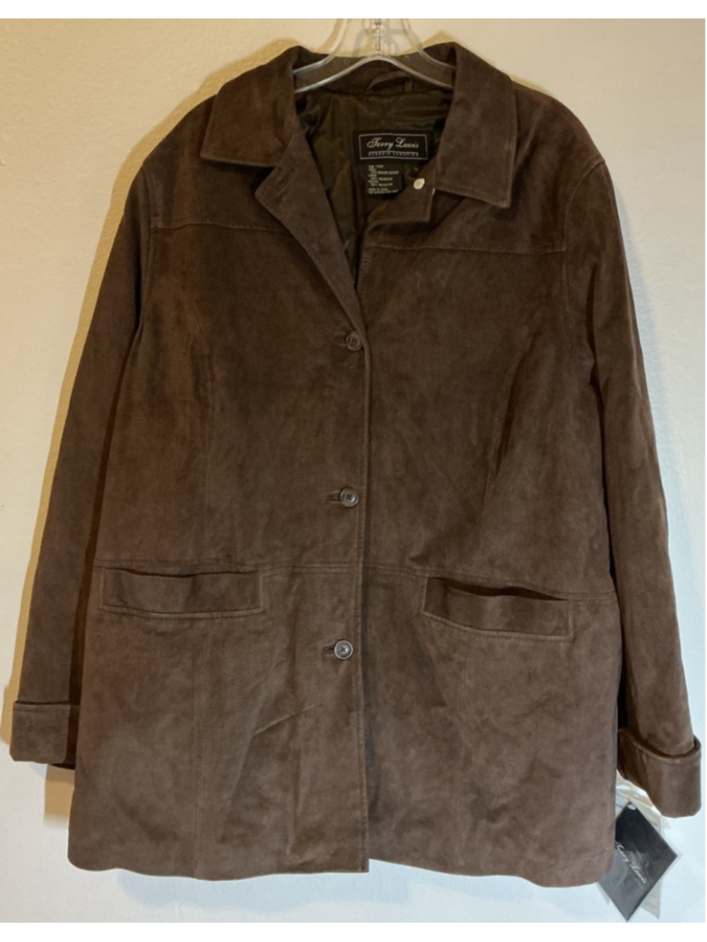 NWT Terry Lewis Leather Coat 1X Plus Brown Corduroy Suede Quilted Lining Jacket.